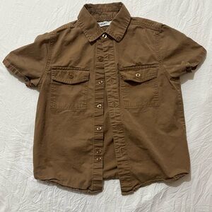 Kids Tan Button Down Shirt Casual Summer 100% Cotton